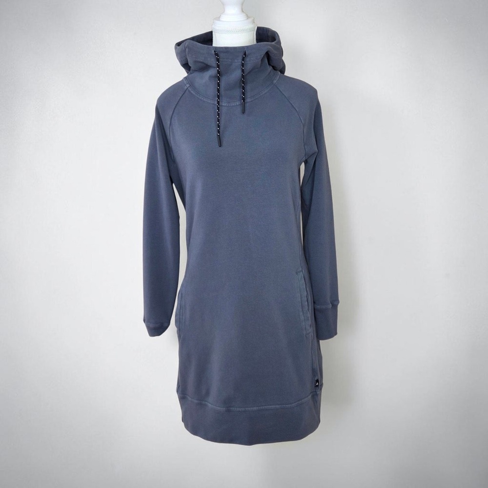 American Giant Women Blue Gray Funnel Neck Hoodie Dress Size S Made in USA